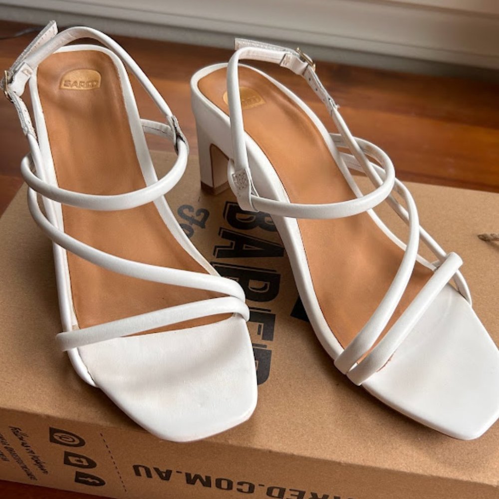 Bared Footwear - White Heeled Leather Sandals - Size 7 (37)